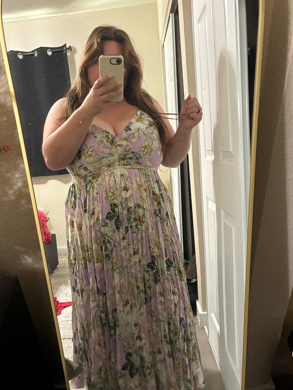 Astr Lavender Floral Pleated Maxi Dress